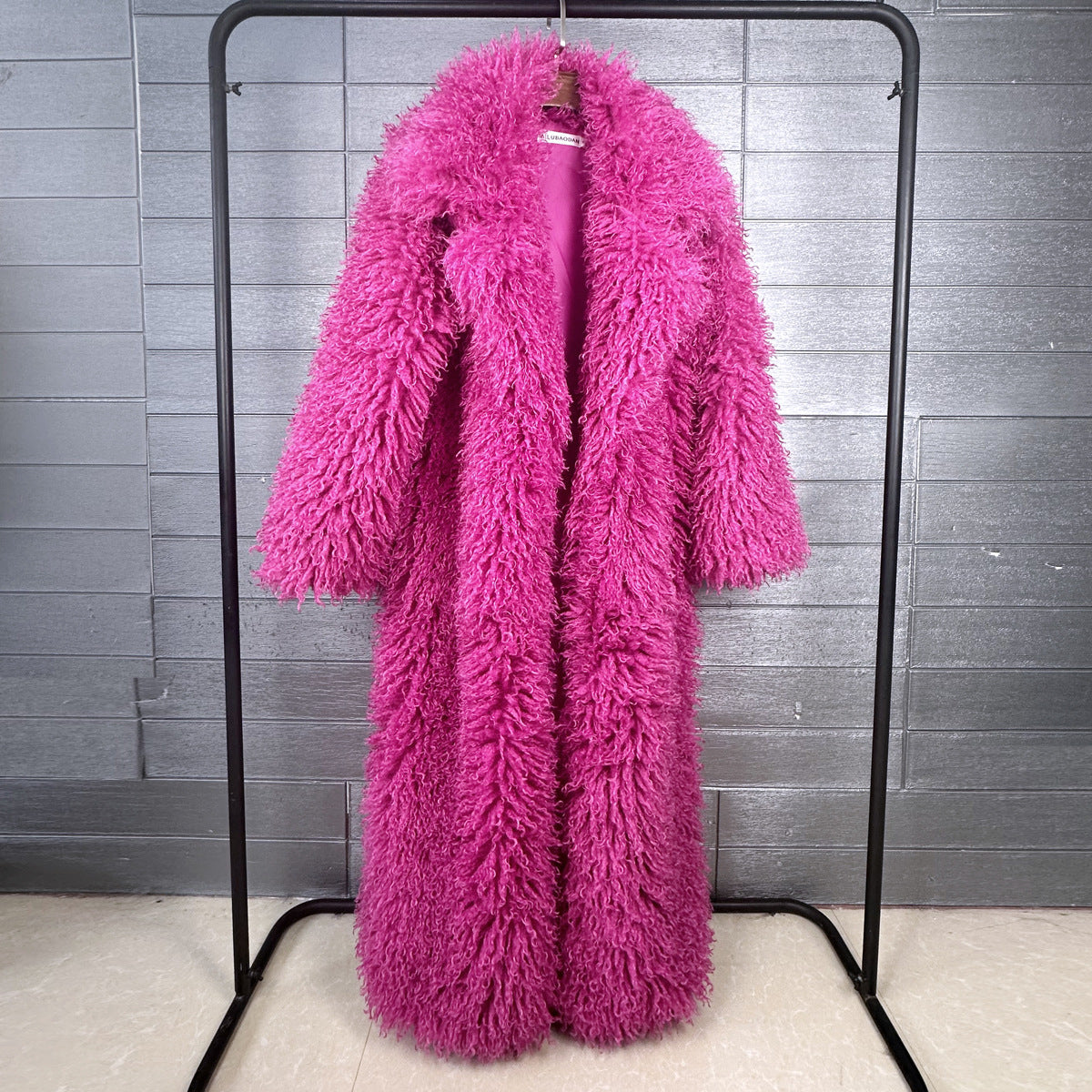 Women's Imitation Tan Wool Furry Fur Extended Coats