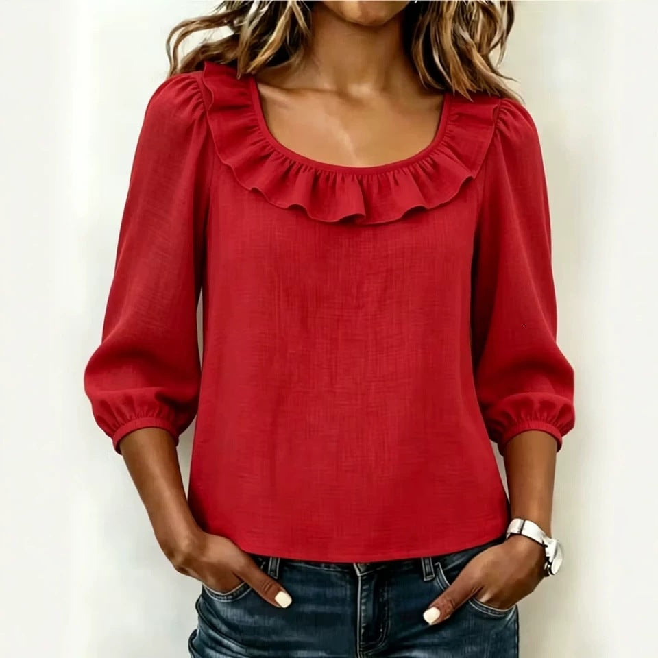 Women's Spring Fashion Simple Square Collar Versatile Women's T-shirt