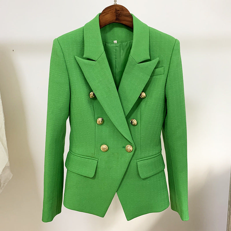 Fashion Female Metal Lion Buckle Double-breasted Small Suit