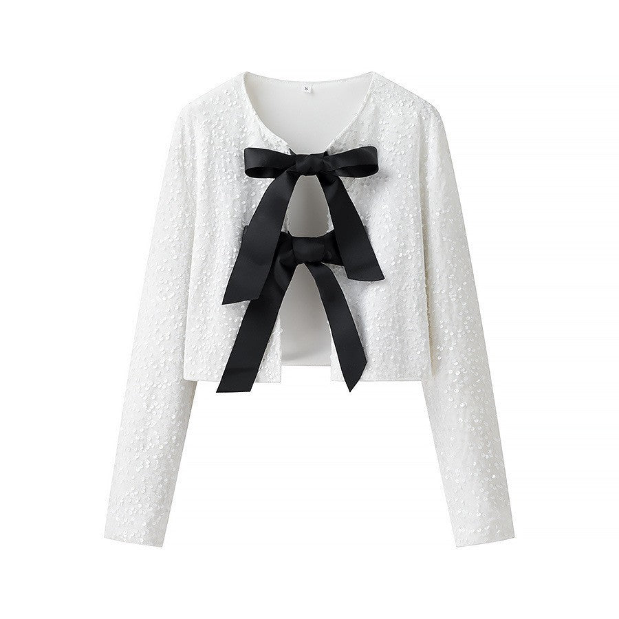 Women's Attractive Two-color Bow Sequined Fashion Blouses