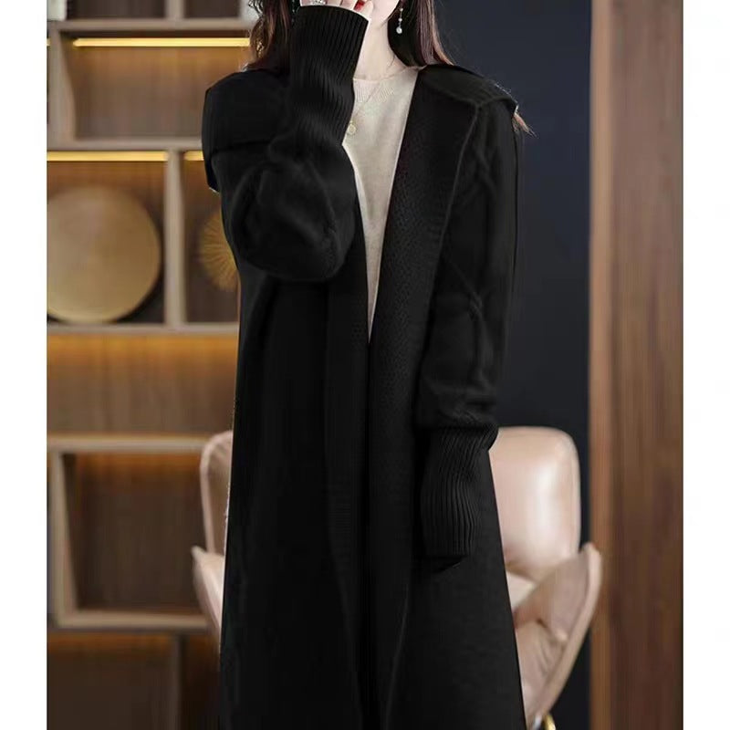 Women's Cashmere Hooded Twisted Knitted Over The Knee Sweaters