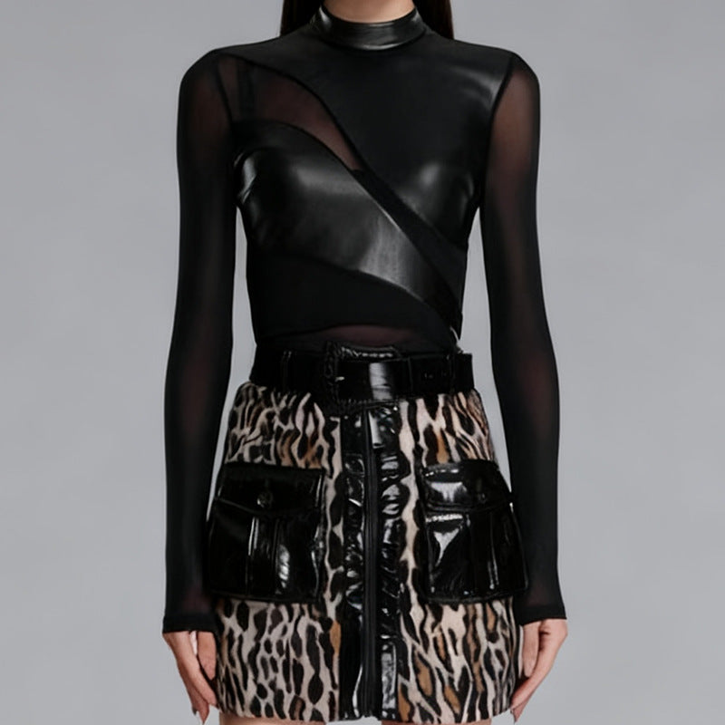 Women's Temperament Long Sleeve Sexy Autumn High-grade Stitching Slim Fit Tops