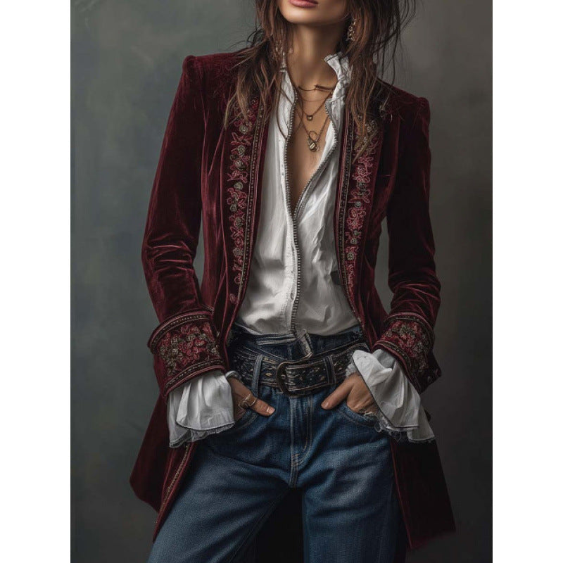 Women's Long Sleeve Solid Color Stitching Lace Jackets
