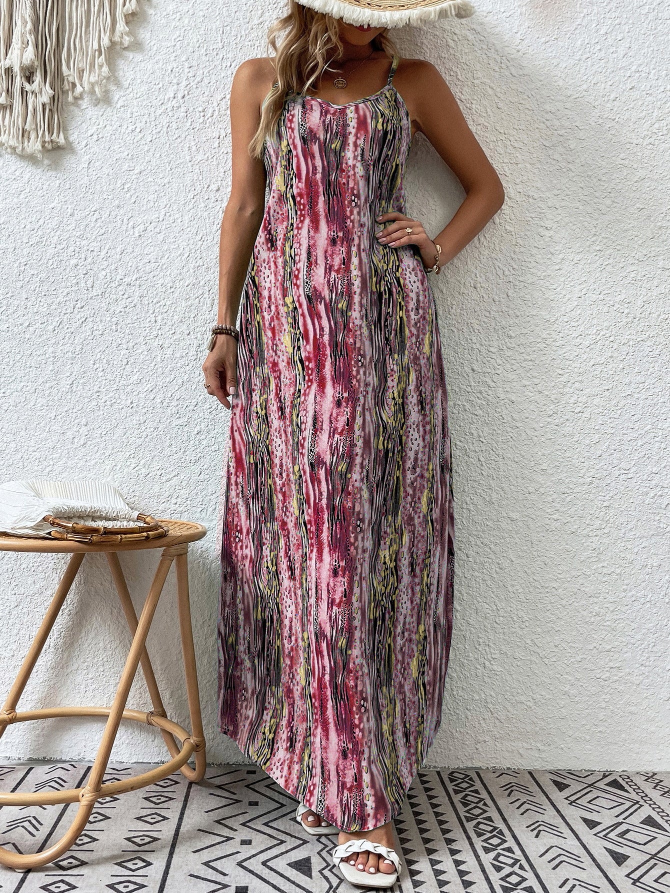 Popular Casual Women's Fashion Printing Slip Dress