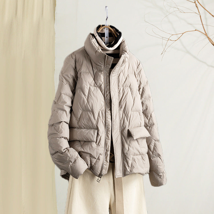 Women's Solid Color Line Pressing Zipped Stand Collar Jackets
