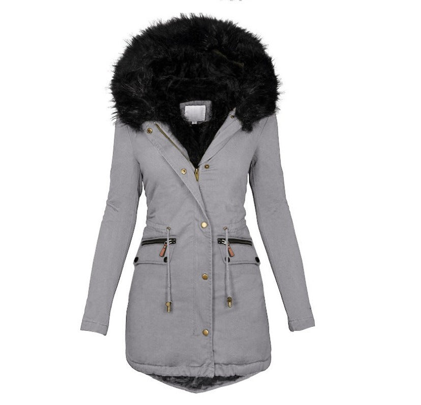 Women's Mid-length Cotton Clothes Loose Parka Fleece-lined Coats