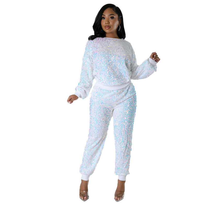 Women's Fashion Party Sequins Casual Two-piece Suits