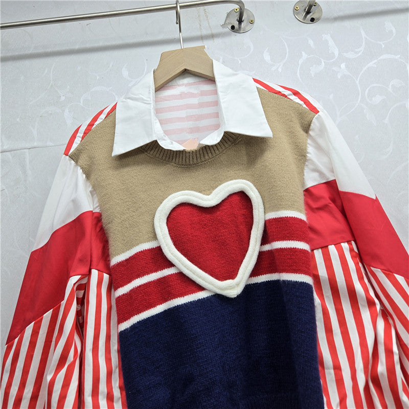 Women's Knitted Shirt Autumn American Stitching Contrast Blouses