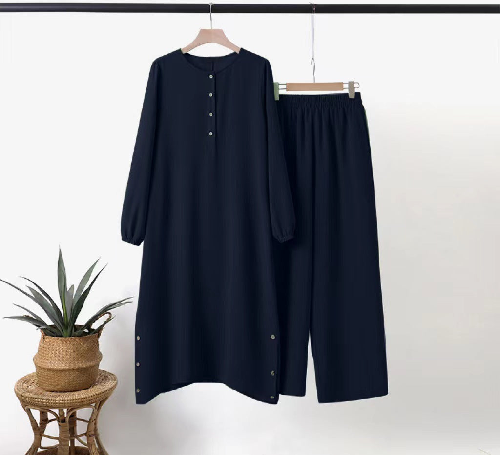 Women's Quality Muslim Solid Color Long Sleeve Suits