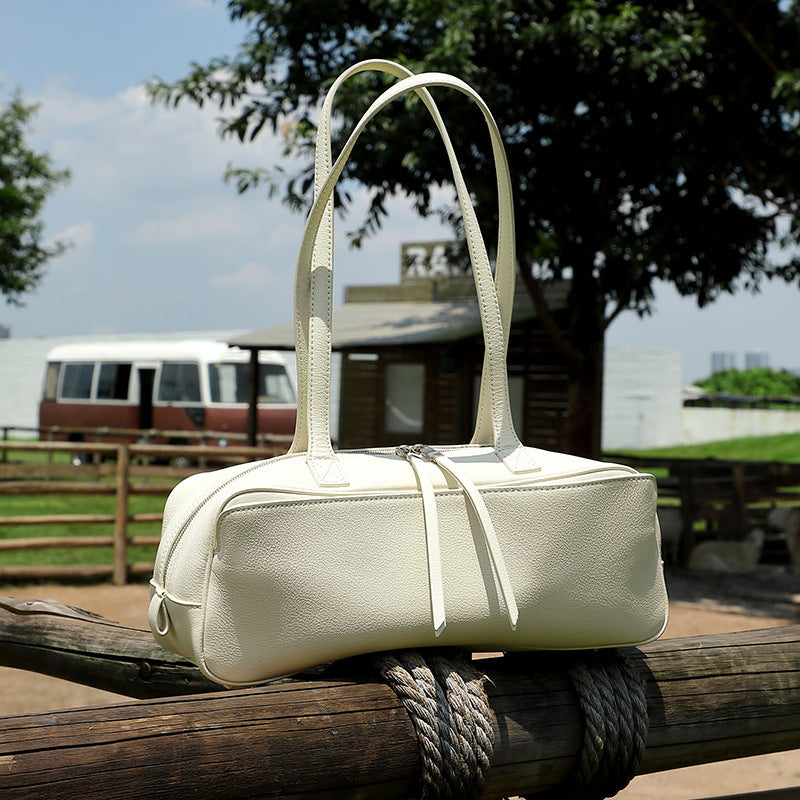 Women's Layer Cowhide Bowling Underarm Toast Pillow Tote Bags