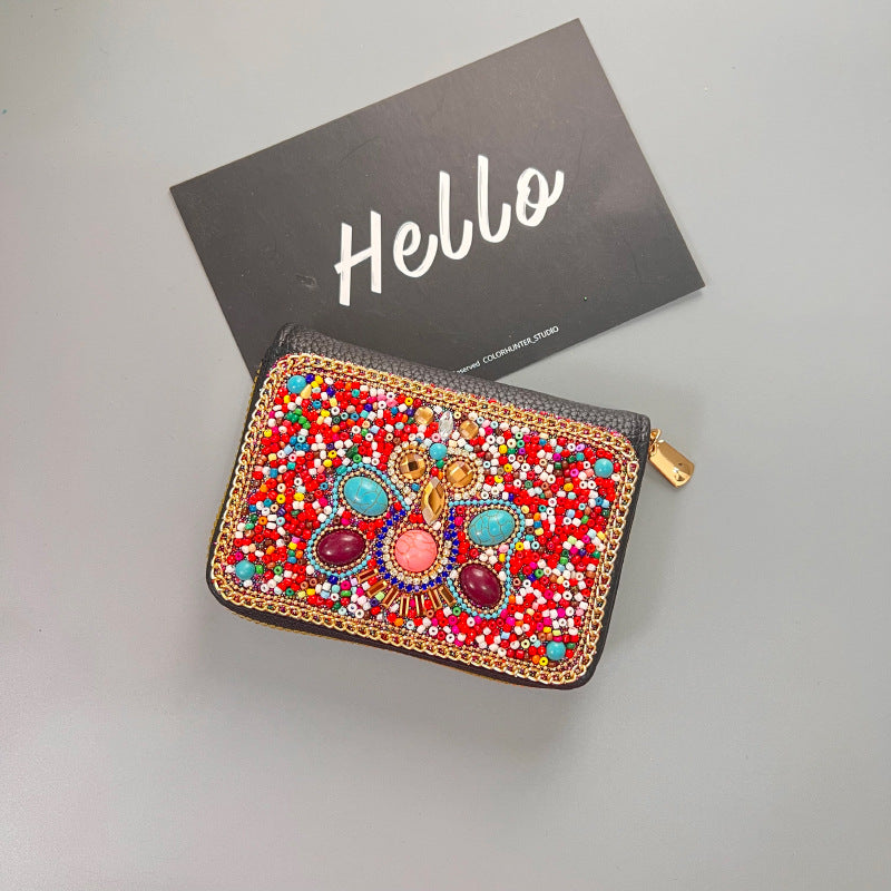 Ethnic Style Vintage Organ Handmade Bead Single Card Holder