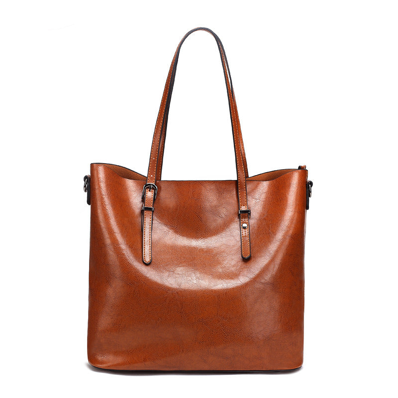 Women's Retro Oil Wax Skin Underarm Solid Tote Bags