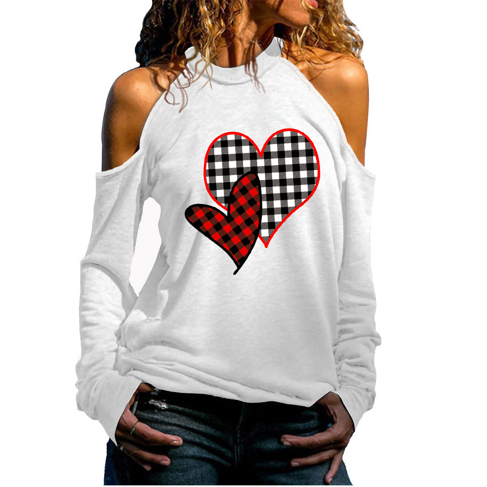 Women's Cold Shoulder Long Sleeve Valentine's Day Love Series Women's T-shirt