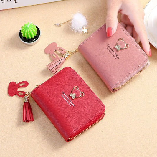 Tassel Female Short Cute Bear Zipper Ladies Wallets