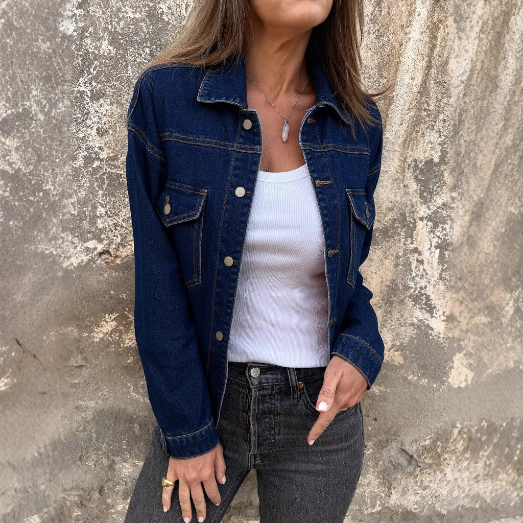 Trendy Classic Lapel Denim Solid Color Jackets