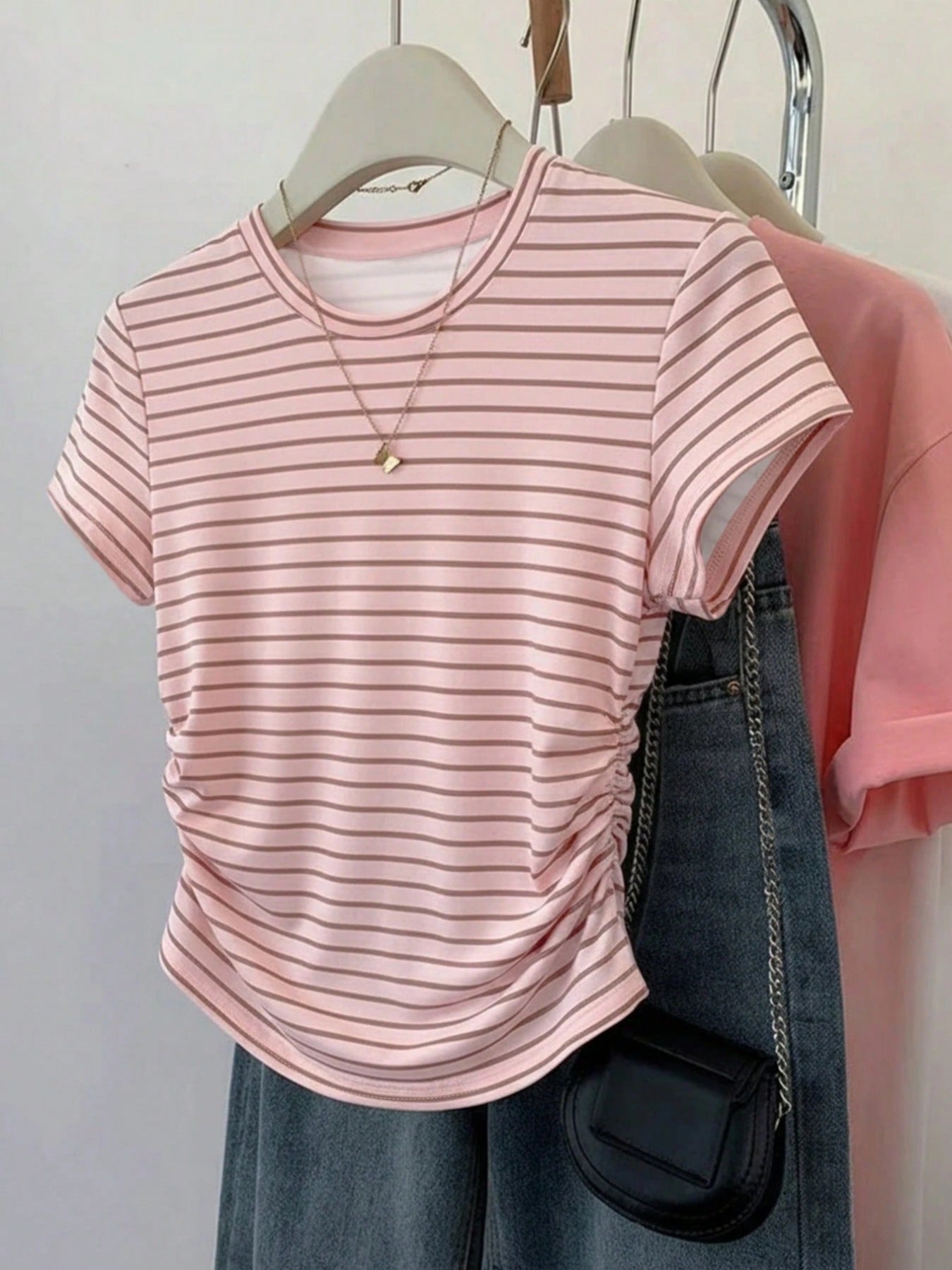 Women's Summer Casual Round Neck Sleeve Waist Women's T-shirt