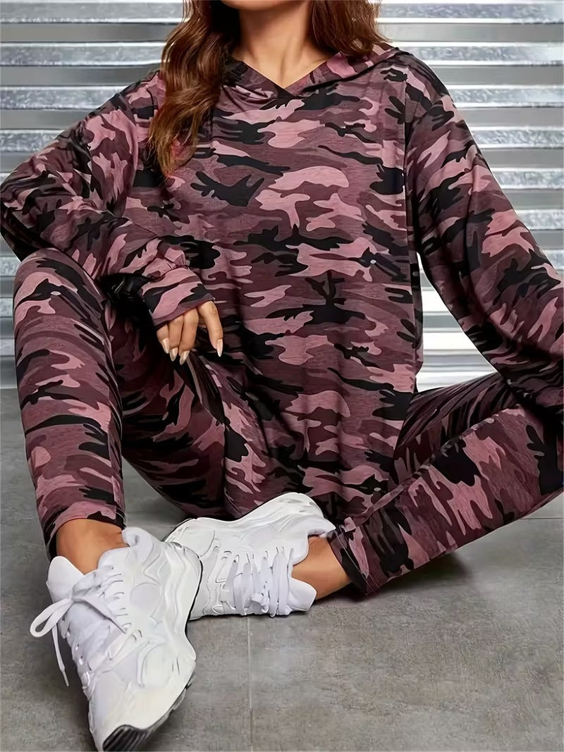 Women's Set Hooded Sweatshirt Tights Camouflage Two-piece Fashion Casual Suit
