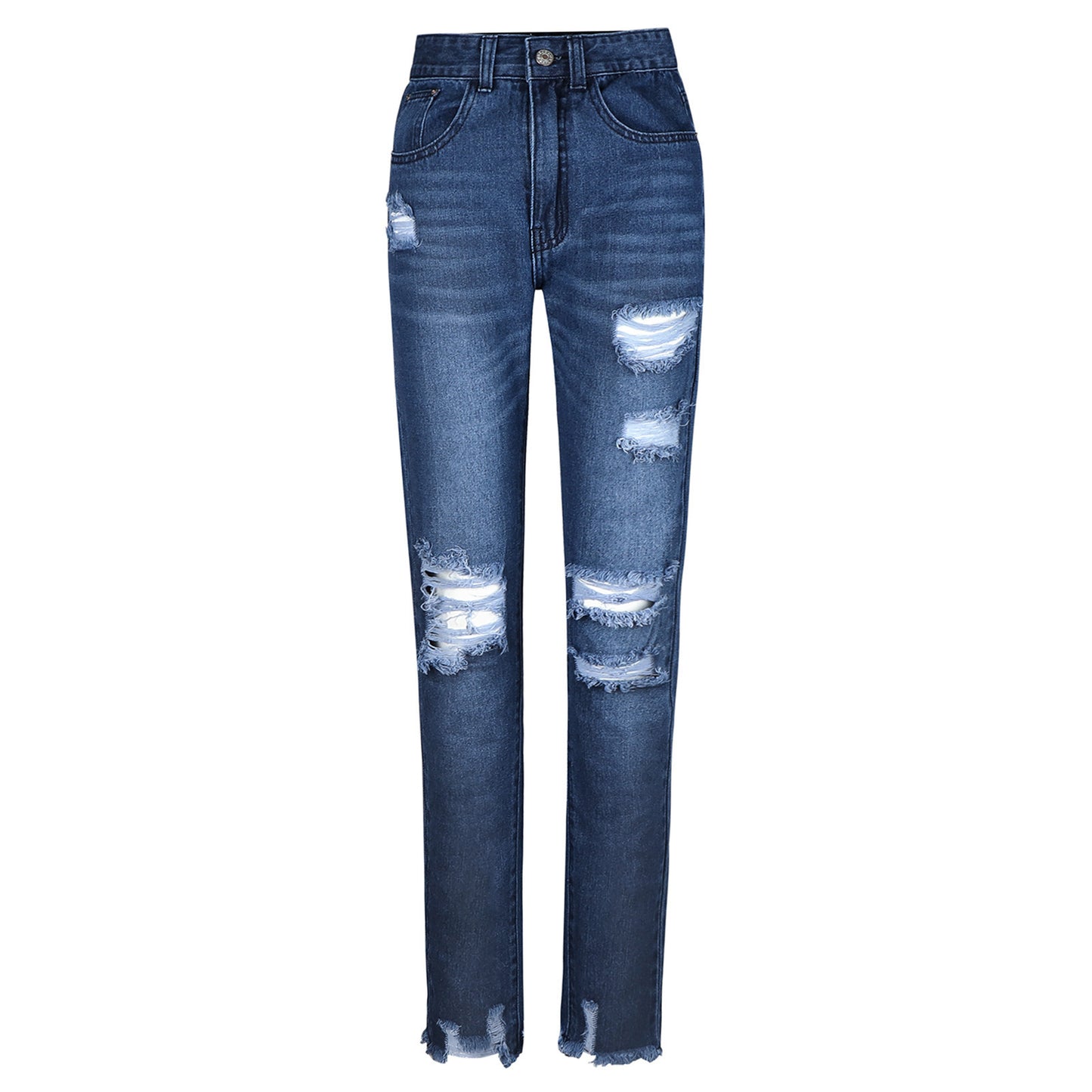 Glamorous Women's Solid Color Ripped Straight Jeans