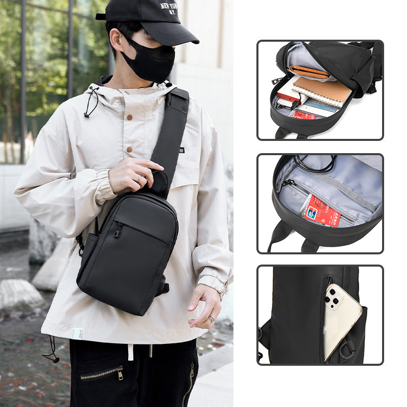 Men's Trendy Simple Derm Black Trend Style Men's Chest Bags