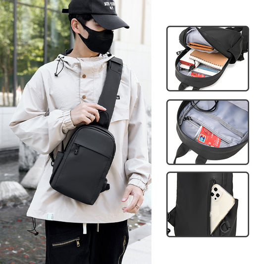 Men's Trendy Simple Derm Black Trend Style Men's Chest Bags