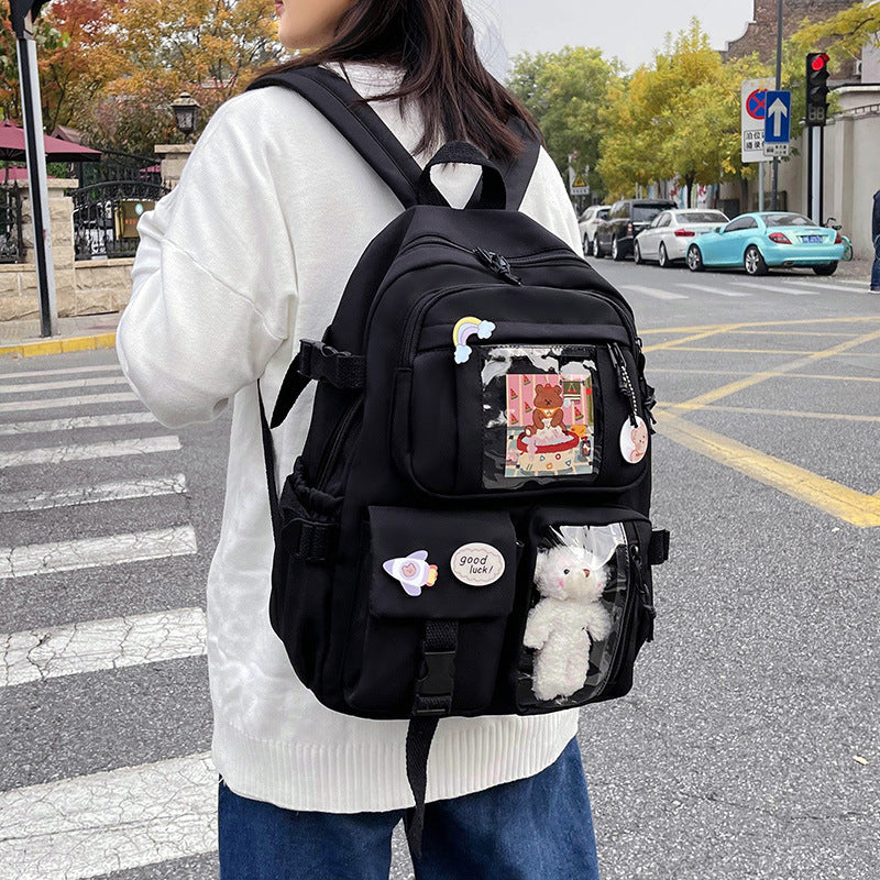 Canvas Pure Colored Fresh Korean Style Middle School Students' Schoolbags