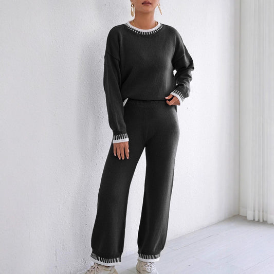 Women's Dressing Gown Casual Two-piece Color Contrast Patchwork Suits