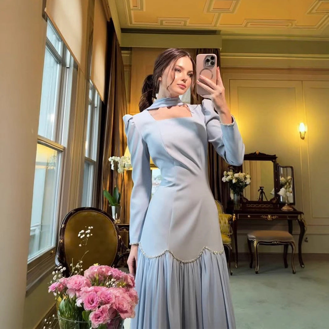 Diamond Studded Hand Ribbon Design Long Dresses