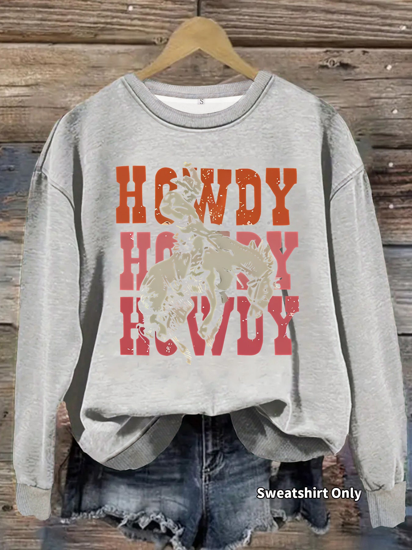 Riding Denim Printing Round Neck Fashion Women's Sweater, Sweater