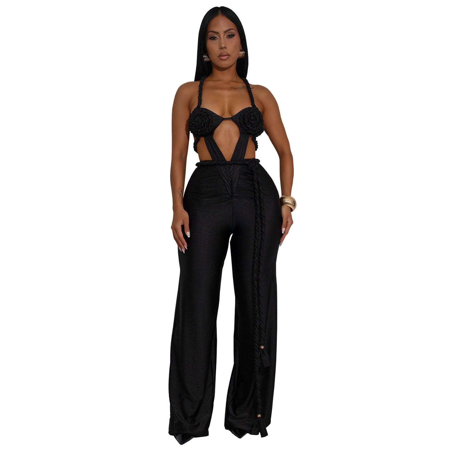 Women's Fashion Wear Solid Color Sexy Bandeau Backless Jumpsuits