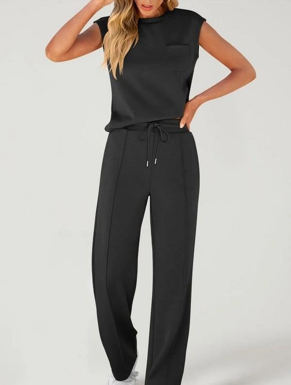 Women's Solid Color Sleeveless High Waist Trousers Suits