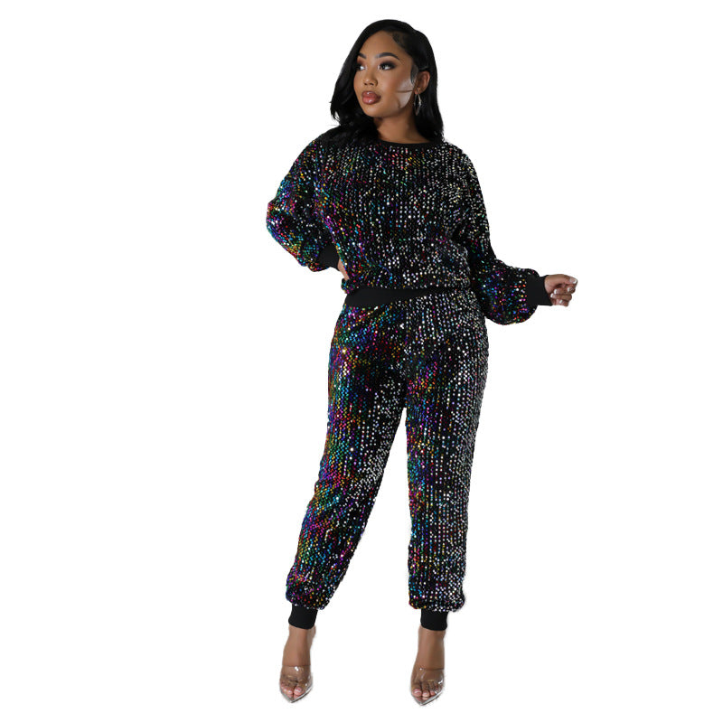 Women's Fashion Party Sequins Casual Two-piece Suits
