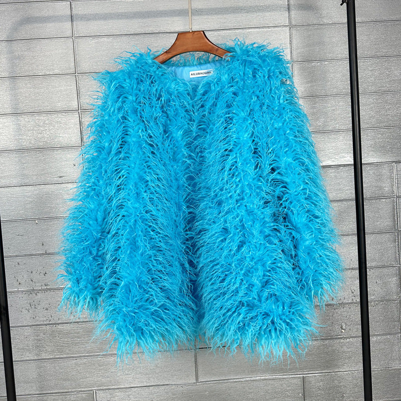 Women's Fur Faux Korean Style Solid Color Coats
