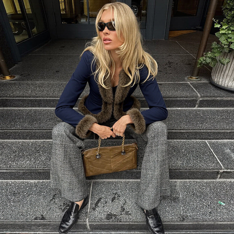 Cinched Patchwork Fluff Street Style Solid Jackets