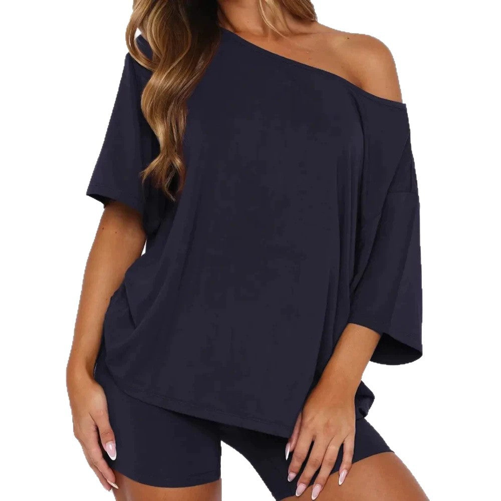 Summer Loose Solid Color Short-sleeved Two-piece Fashion Casual Suit