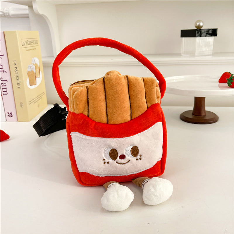 Women's Plush Cute Toast French Fries Hamburger Crossbody Bags