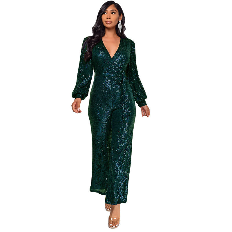Women's Long Sleeve Summer High Waist Wide Jumpsuits