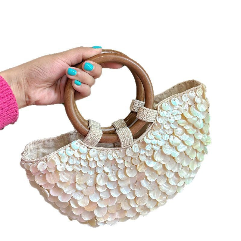 Classy Durable Fairy Handmade Shell Wooden Handbags
