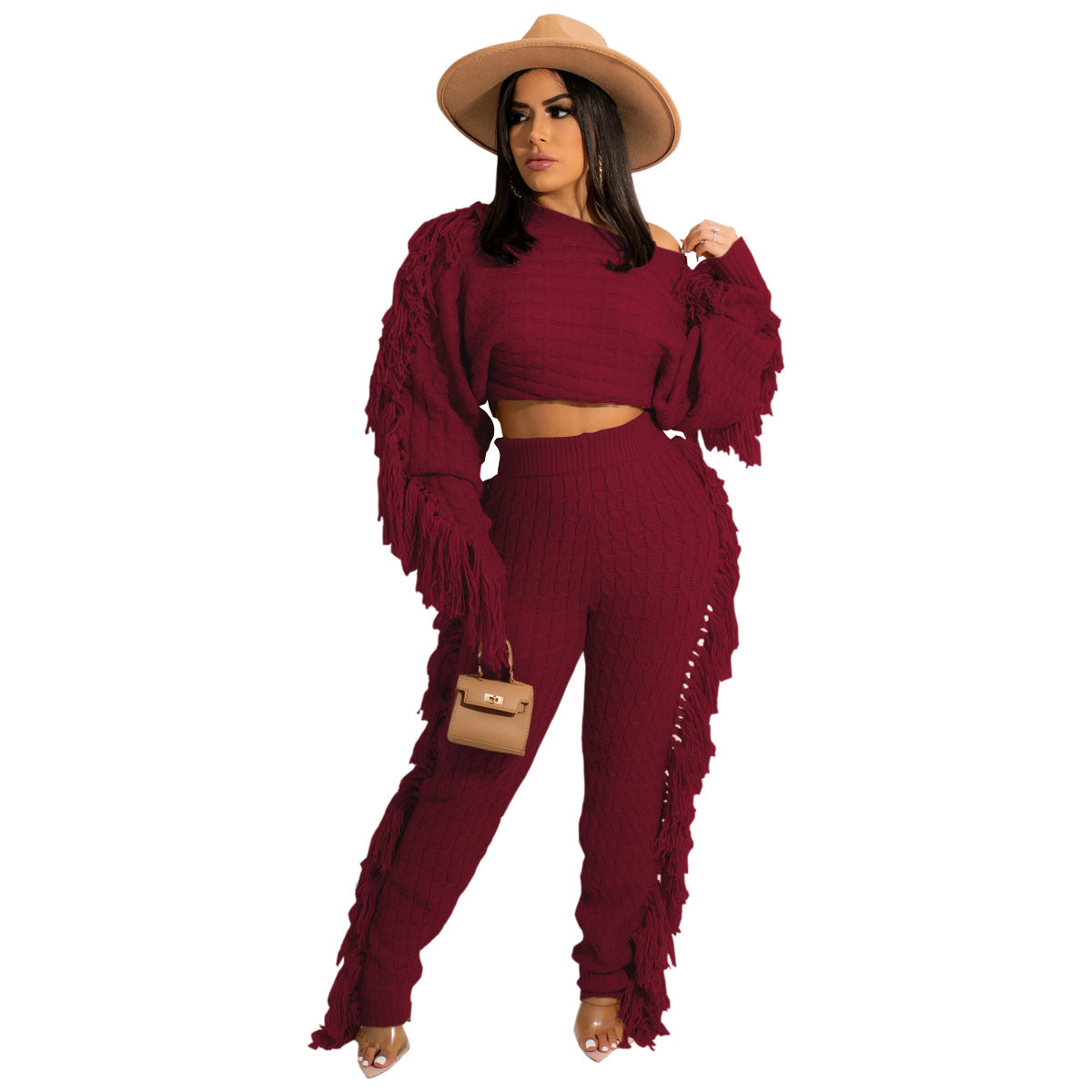 Women's Casual Solid Color Knitted Long Sleeve Suits