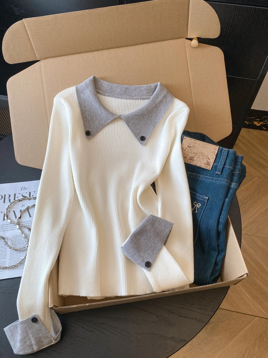Women's Elegant Lapel Slim Bottoming Shirt Unique Knitwear