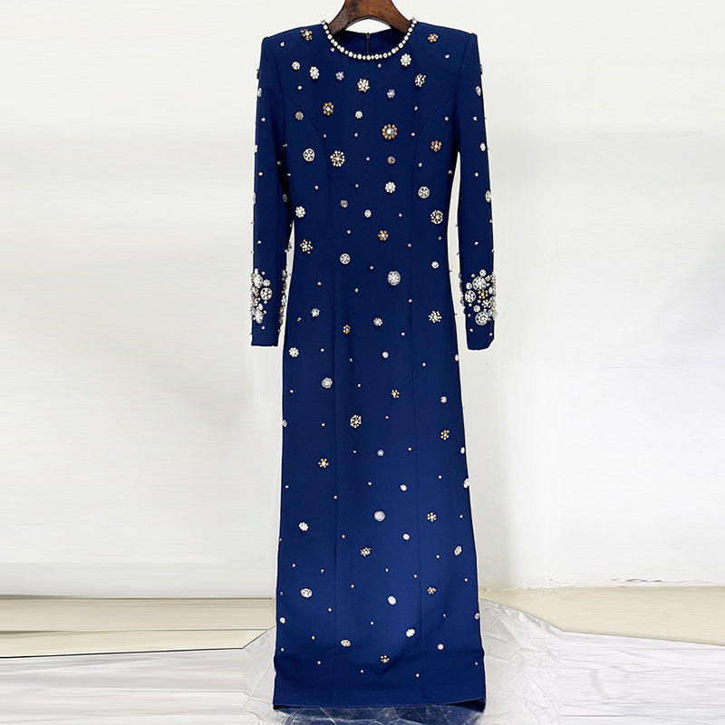 Fashion Bead Diamond Slim Long Dress Dresses