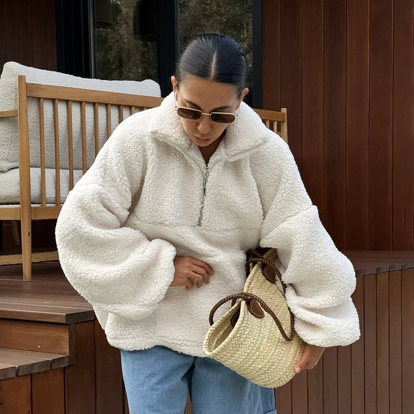 Women's Personality Fashion Beige Knit Casual Lamb Sweaters