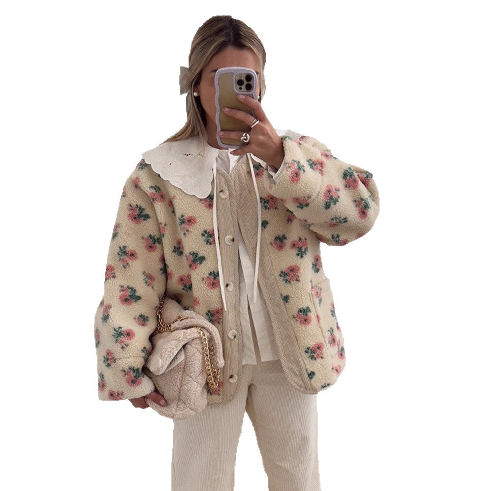 Sweet Fresh Warm Comfortable Floral Polar Coats