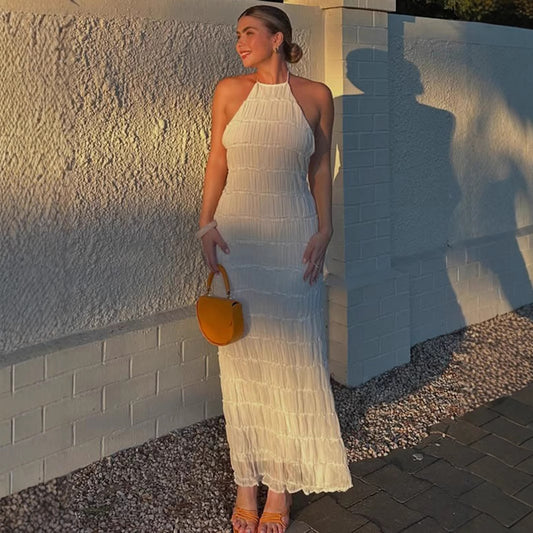 Women's Pleated Stripe Fabric Special Dress Breathable Lace Dresses