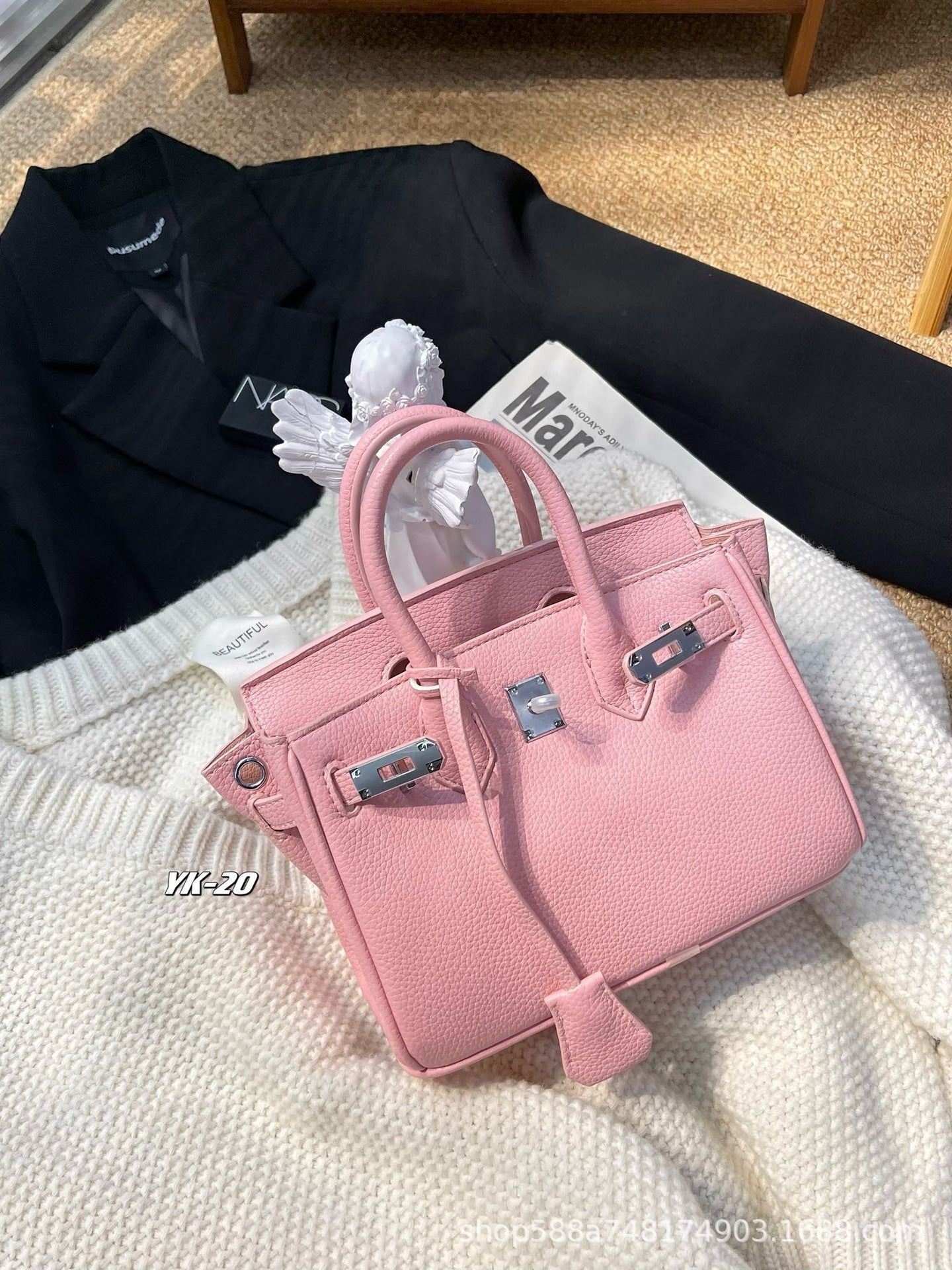 Women's Leather Lychee Pattern Platinum Kelly High-grade Handbags