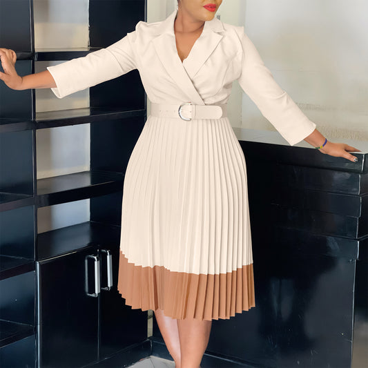 Women's Spring Collar Fashion Elegant Pleated High Dress