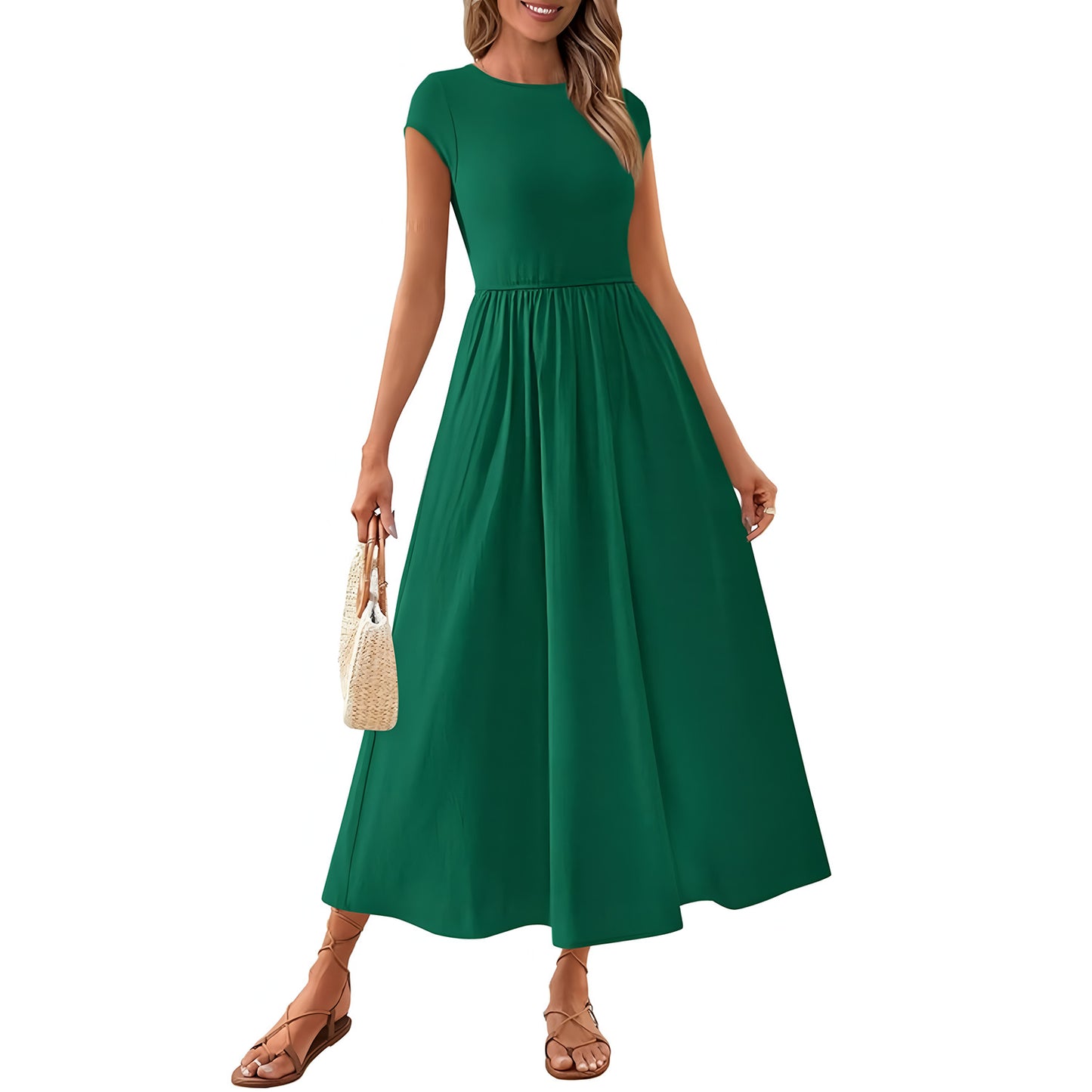Women's Casual Seaside Vacation Style Cap Sleeve Stitching Dress