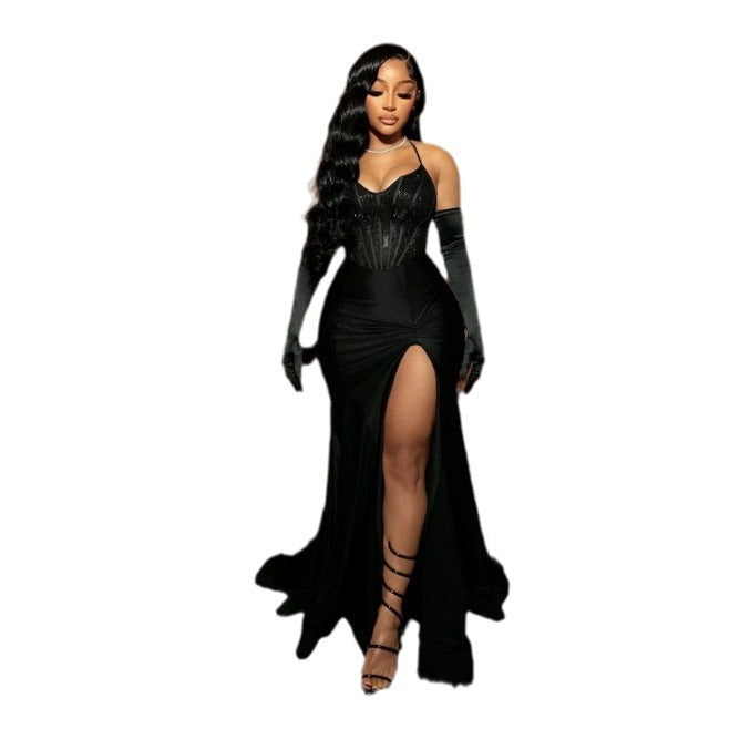 Women's Autumn Sequin Stitching Fashion Sexy Sling Dresses