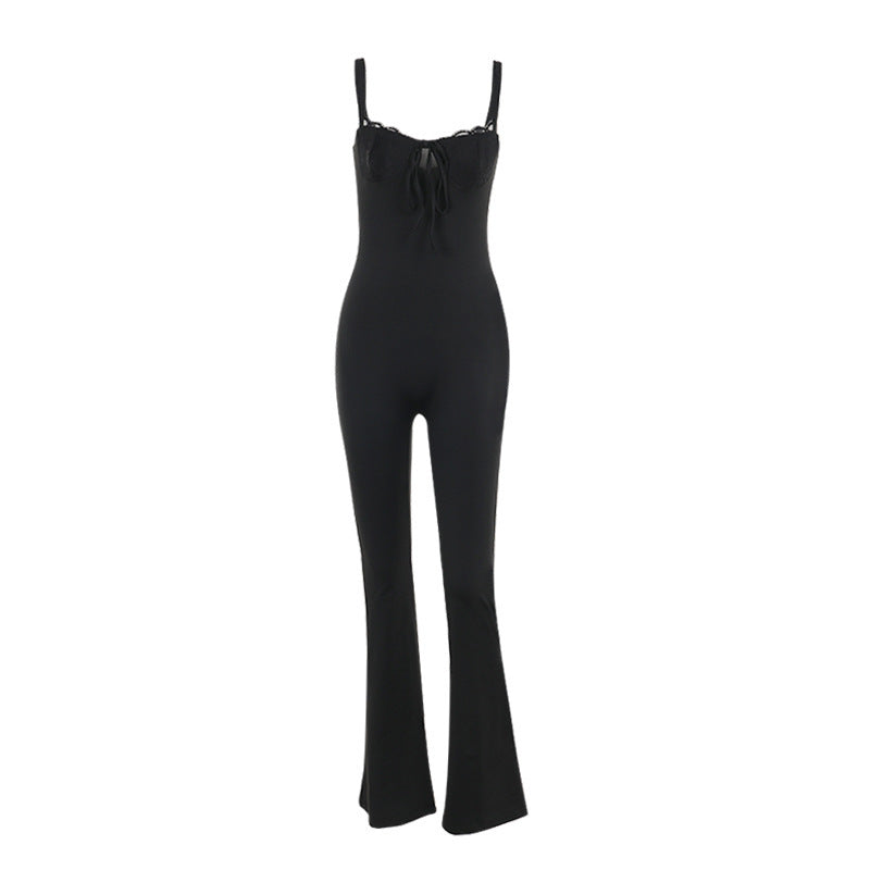 Women's Autumn Elegant Sexy Lace Chest Cup Jumpsuits