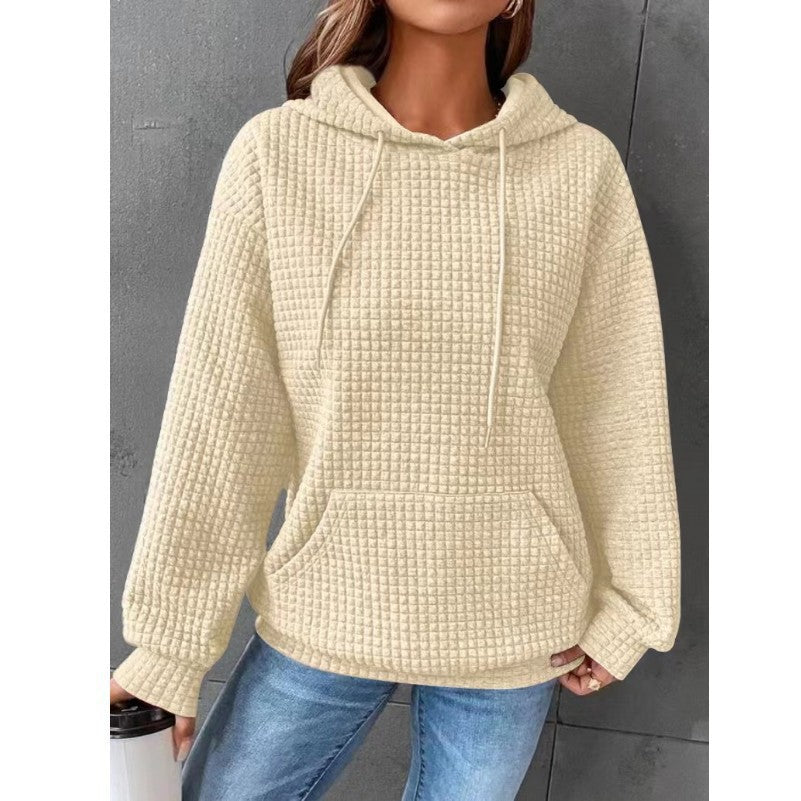 Women's Waffle Round Neck Long-sleeved Solid Color Tops