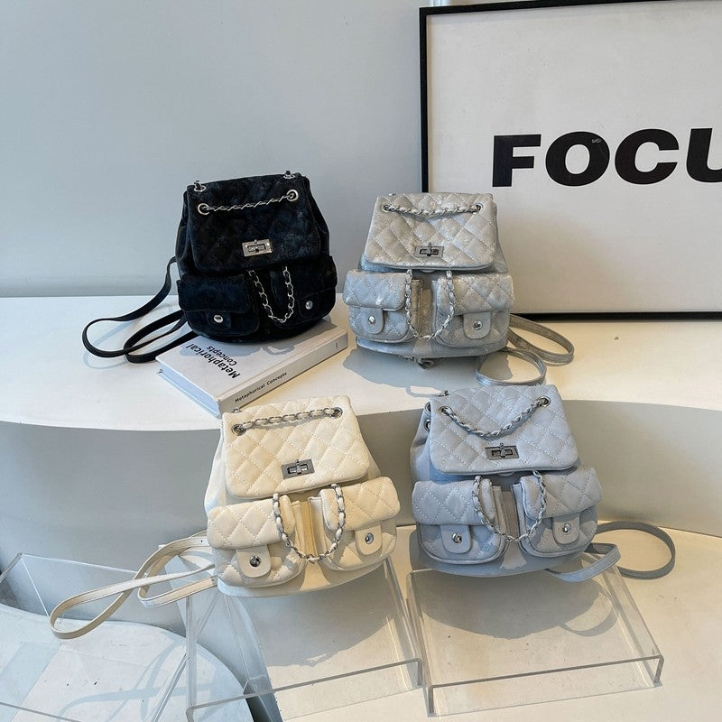 Women's Fashion Diamond Embroidery Chain Commuter Simple Backpacks